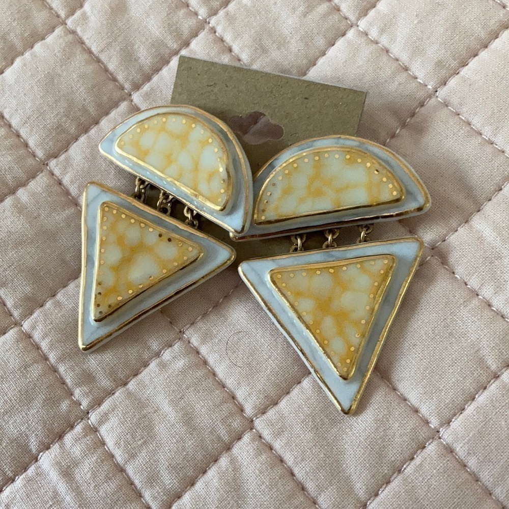 Yellow and white marble earrings